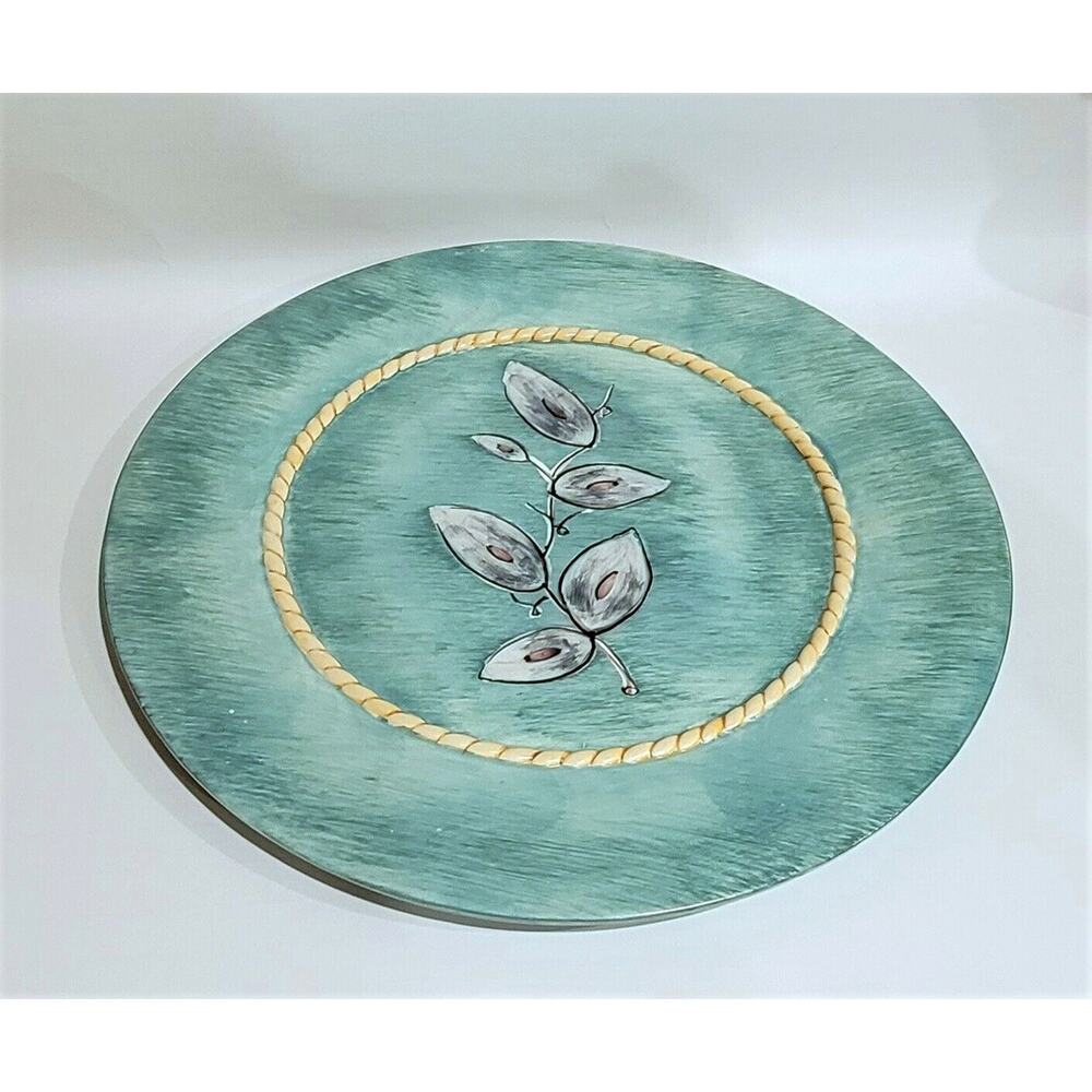 Bella Casa by Ganz 12" Platter Chop Plate Green Aqua Laurel Leaves Center